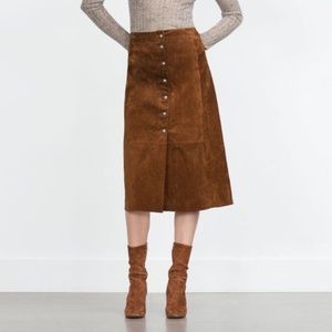 Zara boho real suede leather camel midi skirt
